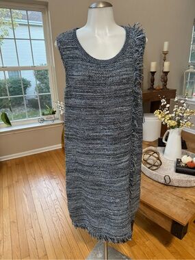 HOLDING HORSES Blue Fringe Knit Midi Dress